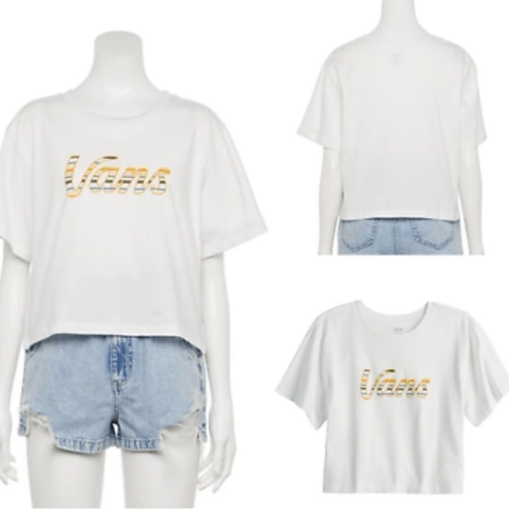 VANS Scripts Stripe Crop T Shirt NWT Size Small